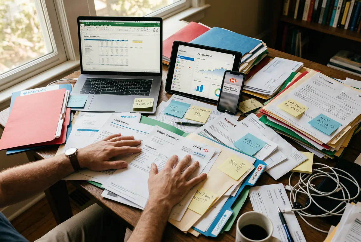 Scattered financial documents on a cluttered desk, the daily reality for owner-operated businesses in Collierville